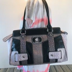 Guess Purse Satchel “Jacey” Vegan Faux Croc Bag  Pinkish Lavender & Black